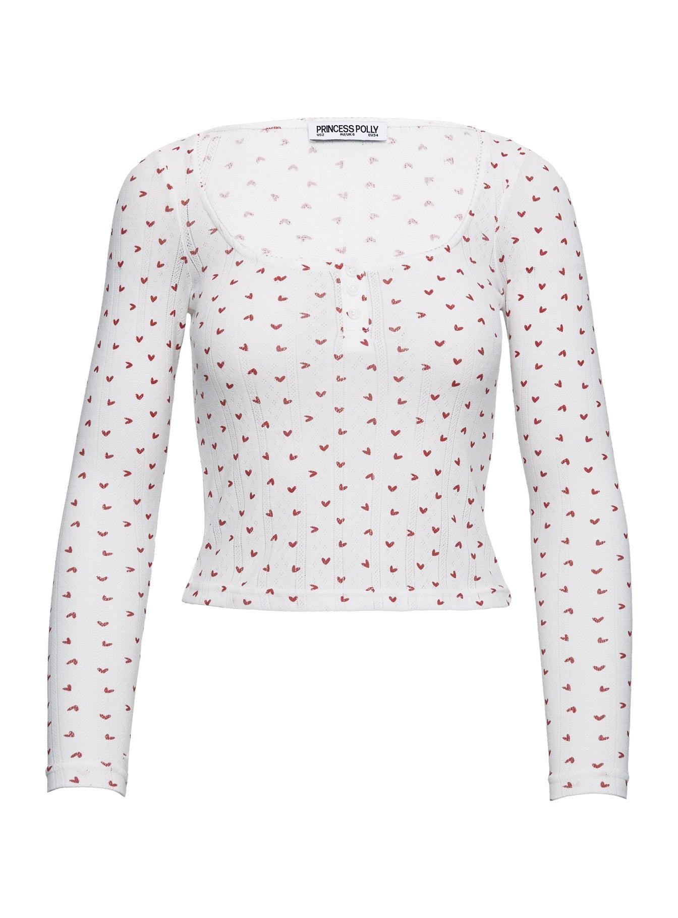 Sleepytea Pointelle Sleep Long Sleeve Top White / Red Product Image