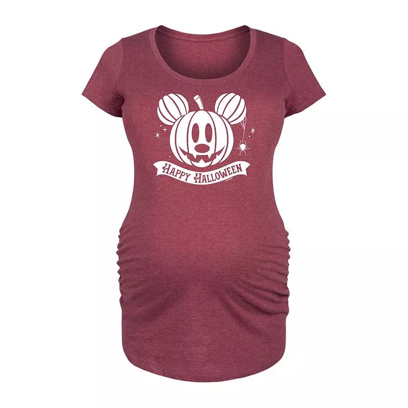 Disneys Mickey Mouse Maternity Happy Halloween Pumpkin Graphic Tee, Womens Grey Dark Red Product Image
