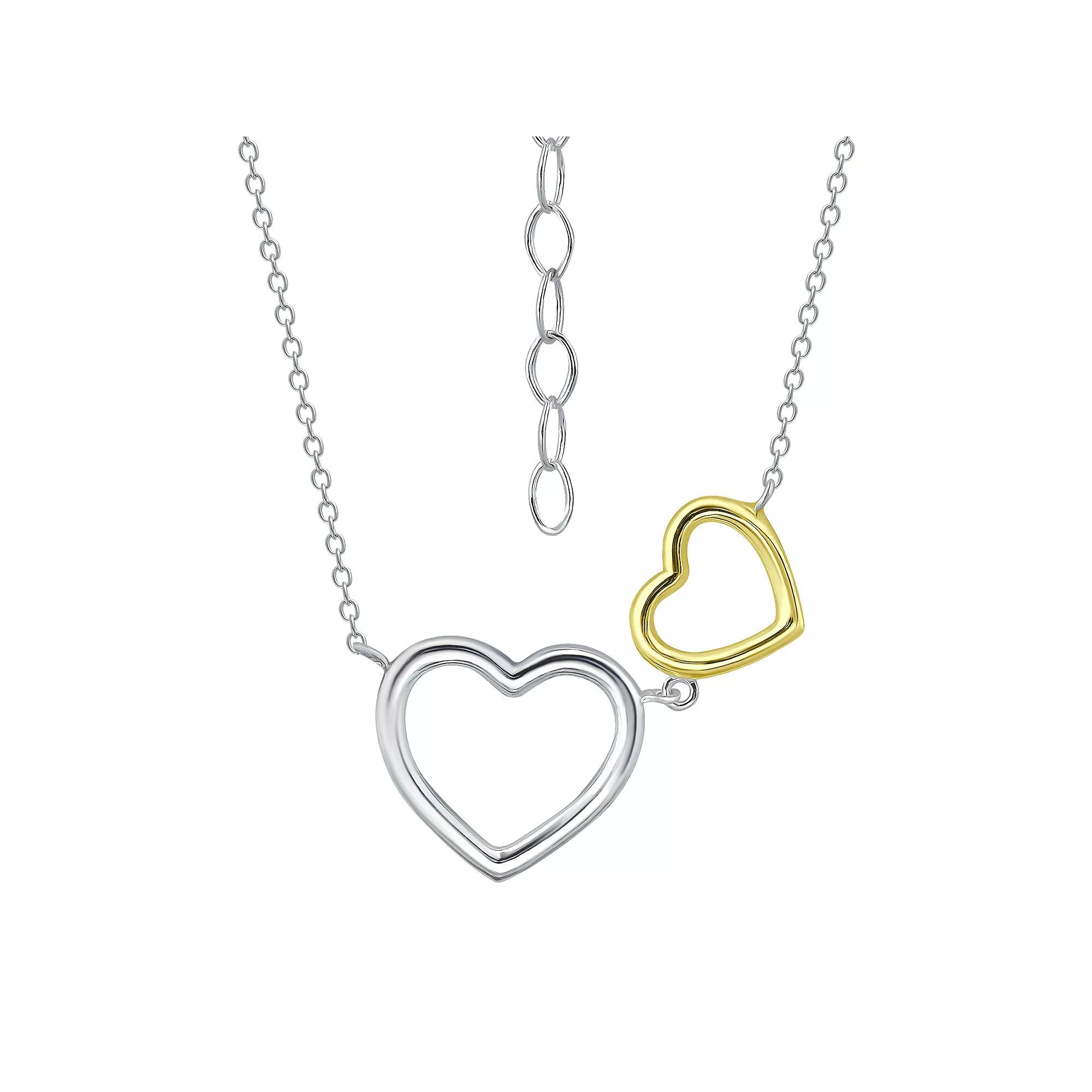 Aleure Precioso Sterling Silver Double Open Heart Frontal Necklace, Women's, Size: 18", Two Tone Product Image