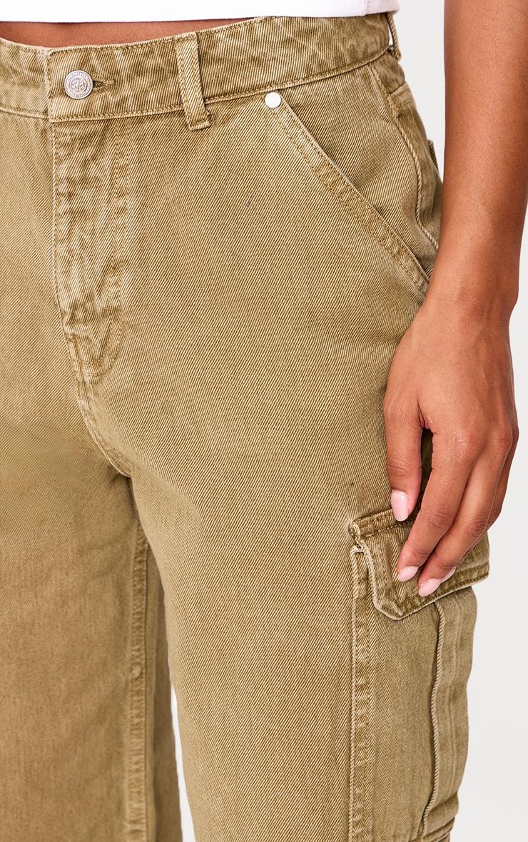 Khaki Wide Leg Cargo Jeans Product Image