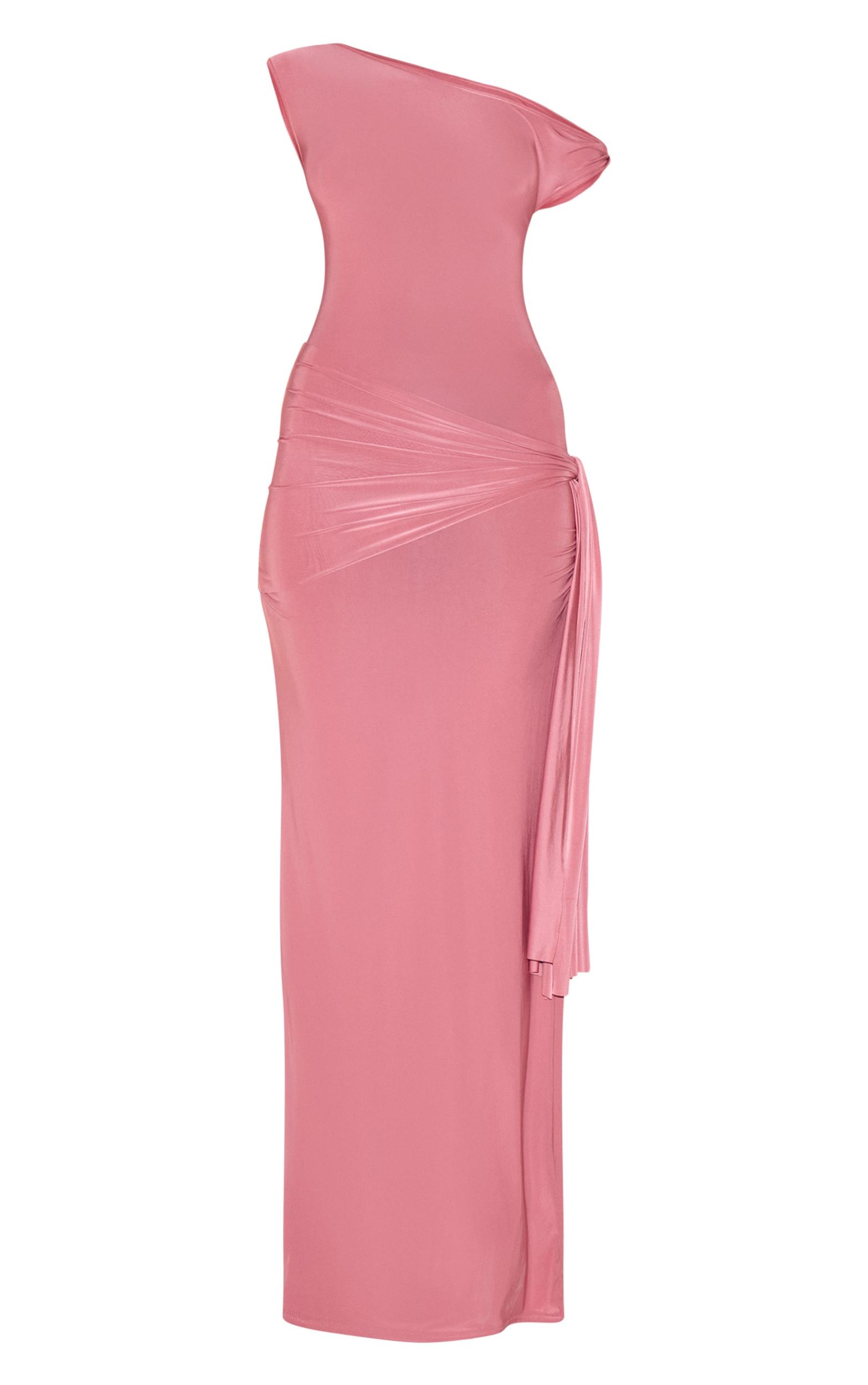 Blush Rose Slinky Off Shoulder Wrap Detail Maxi Dress Product Image