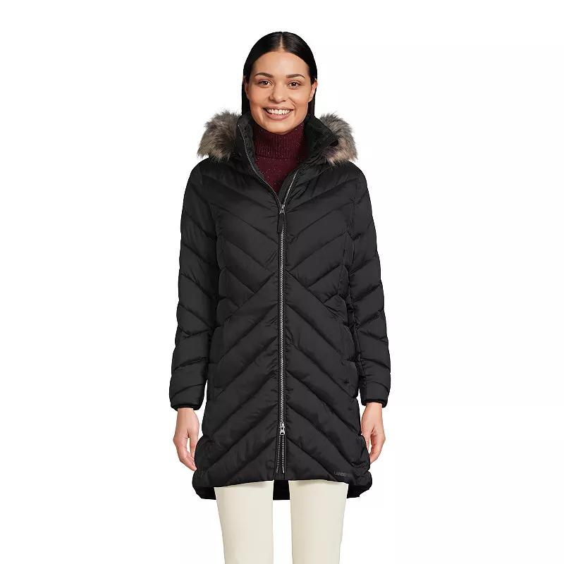 Petite Lands’ End Insulated Cozy Fleece Lined Faux-Fur Trim Hood Puffer Coat, Women's,  Product Image