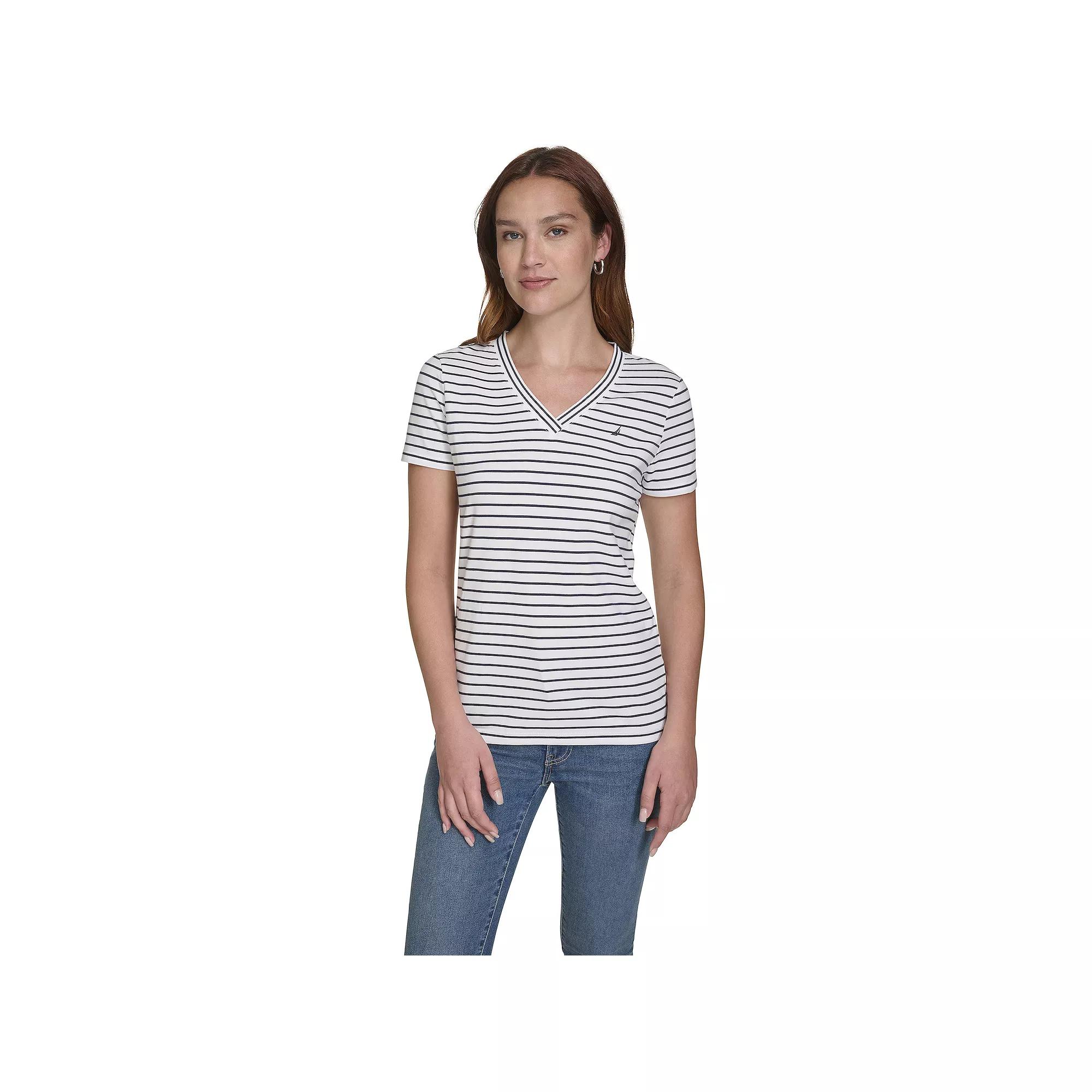 Women's Nautica Short Sleeve V-Neck Top, Size: Small, Blue Stripe Product Image