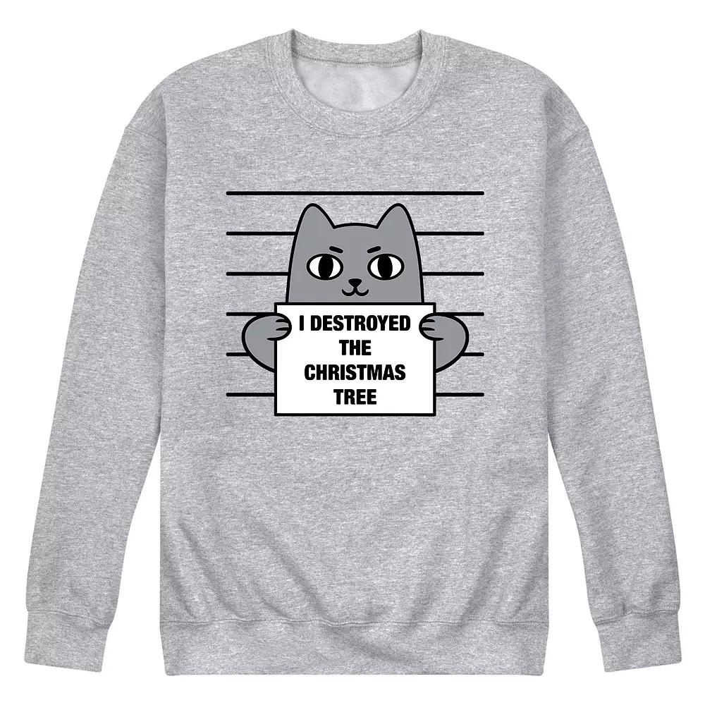 Men's Destroyed Christmas Tree Cat Sweatshirt,  Product Image