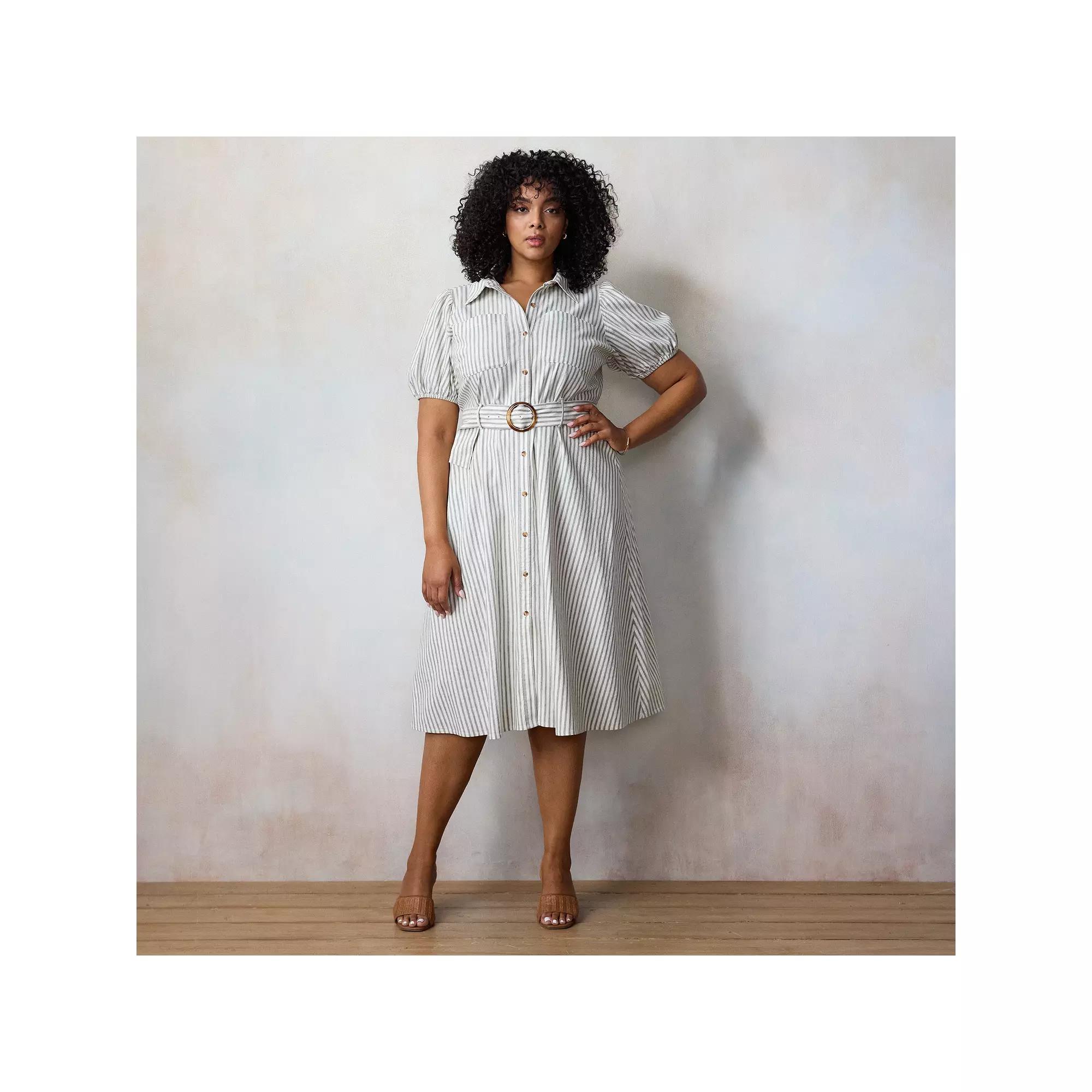 Plus Size LC Lauren Conrad Utility Midi Dress, Women's, Size: 0X, Green Monaco Stripe Product Image