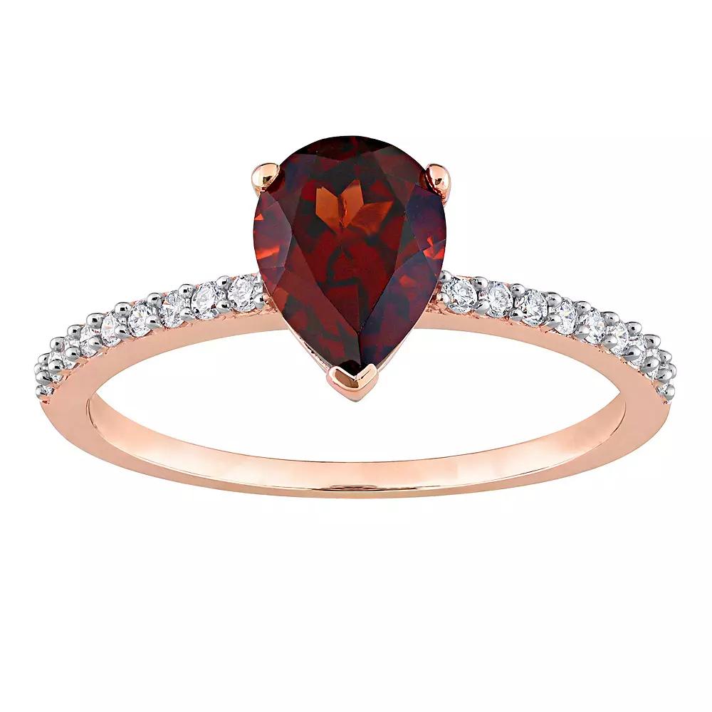 Stella Grace 14k Rose Gold Teardrop Garnet & 1/8 Carat T.W. Diamond Engagement Ring, Women's, 14k Rsgold Product Image