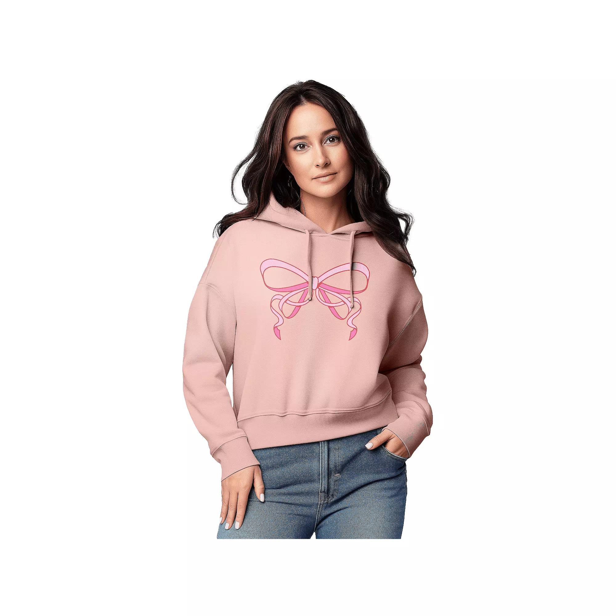 Women's Simple Coquette Bow Graphic Cropped Hoodie,  Product Image