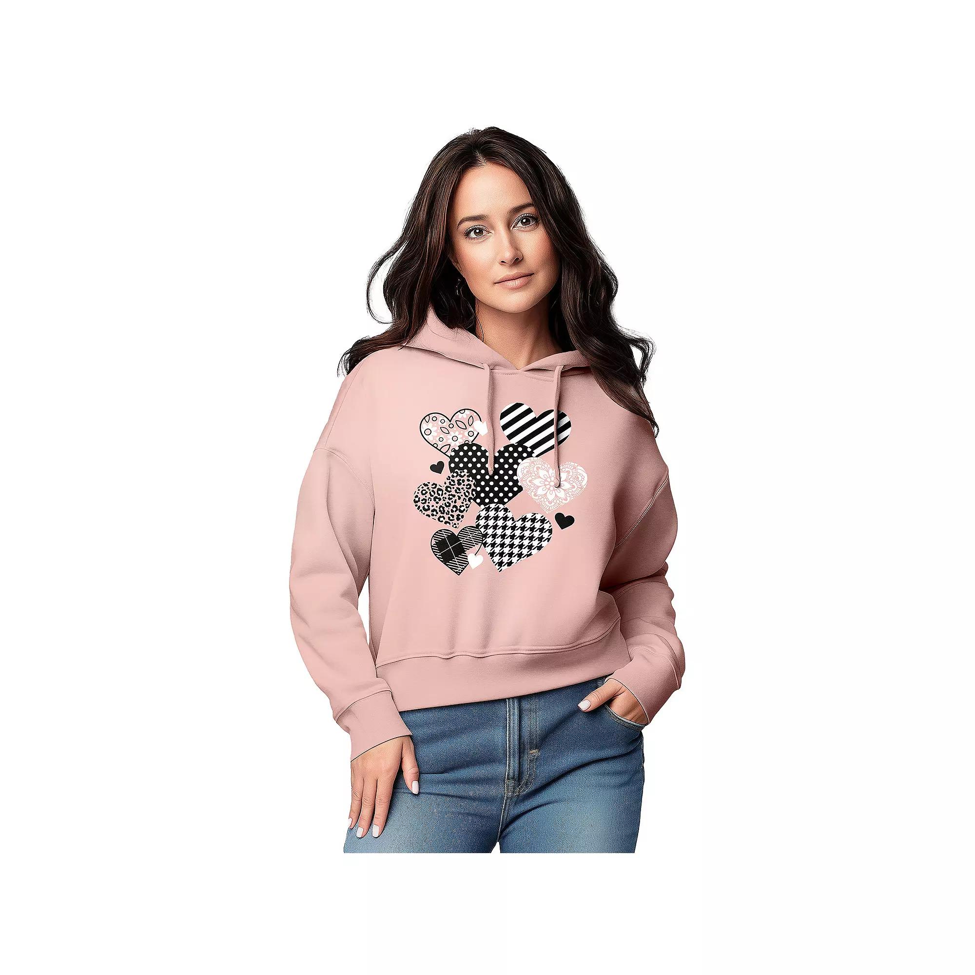 Women's Patterned Hearts Graphic Cropped Hoodie,  Product Image