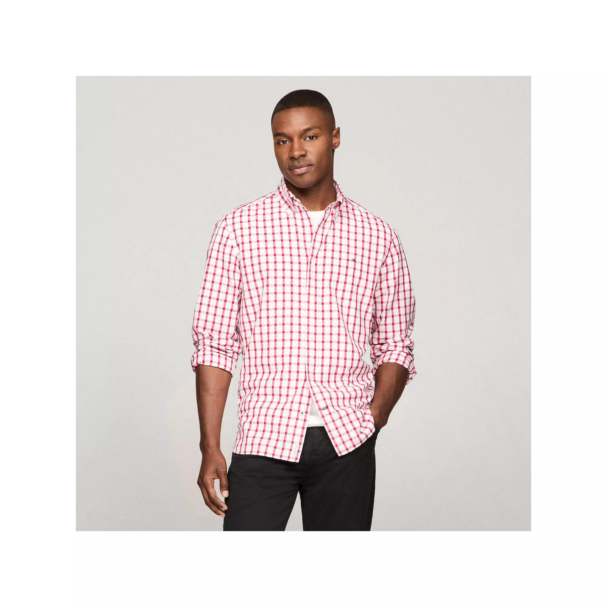 Men's Tommy Hilfiger Stretch Poplin Woven Button-Down Shirt, Size: Medium, Red Check Product Image