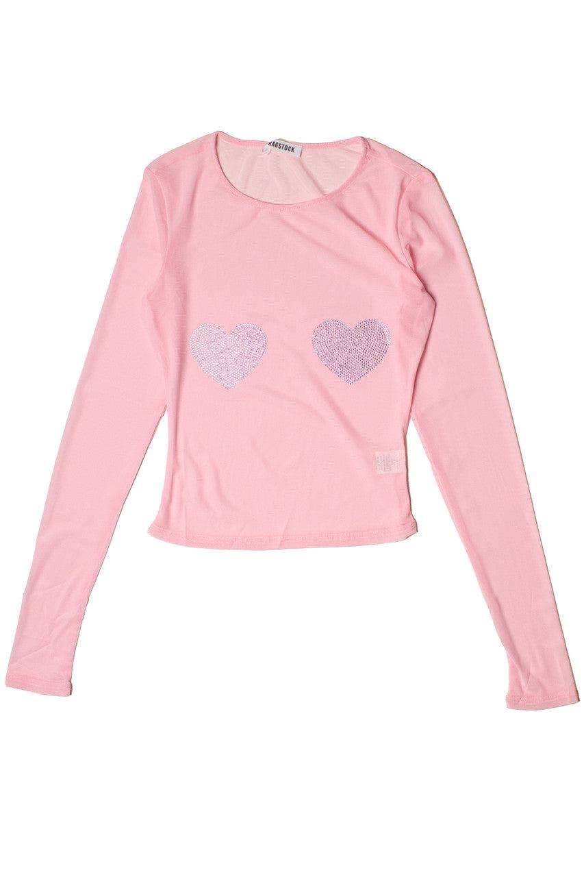 Crystal Hearts Mesh Long Sleeve Top Product Image