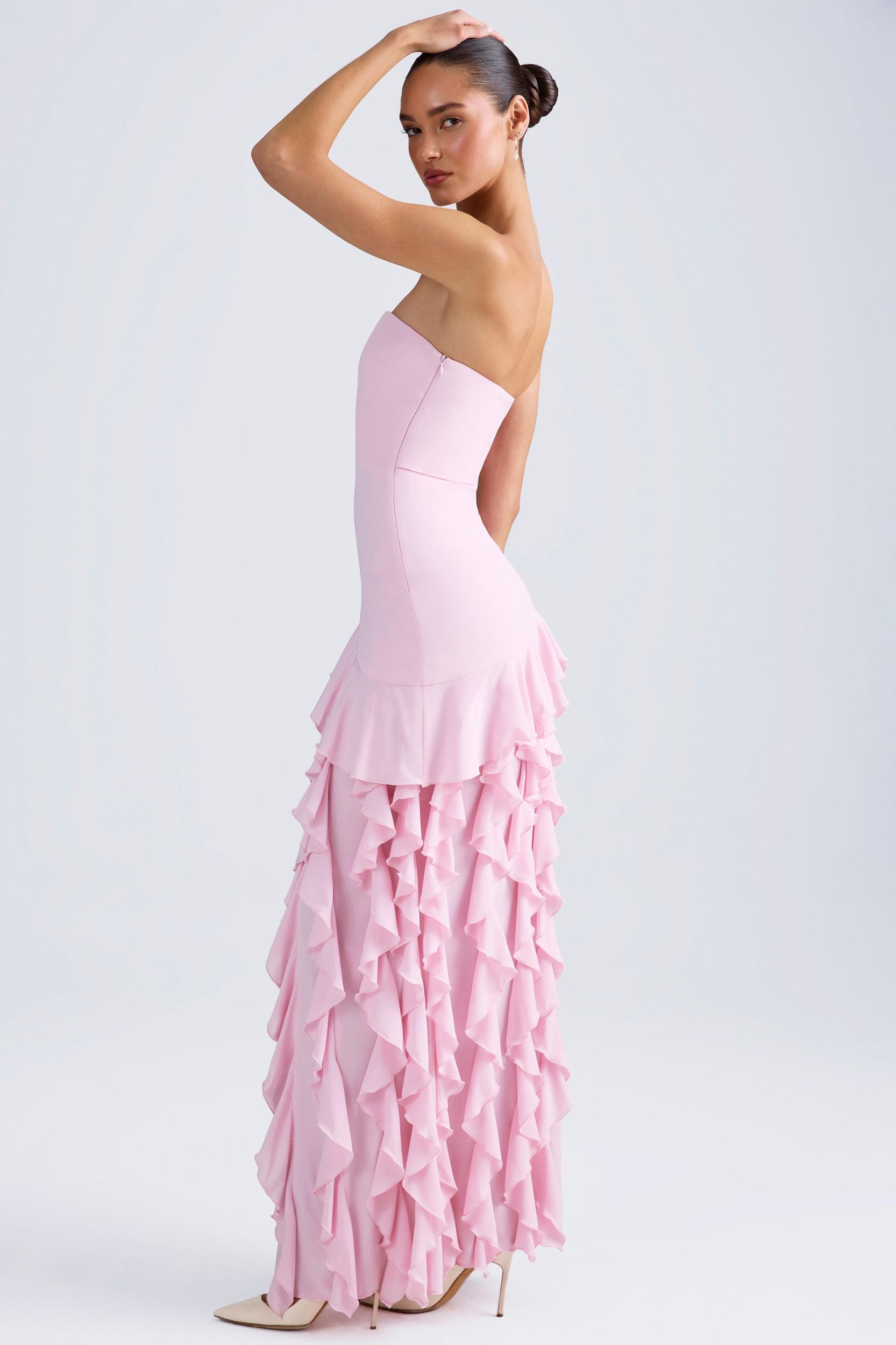 Ruffle-Trim Strapless Gown in Light Pink Product Image