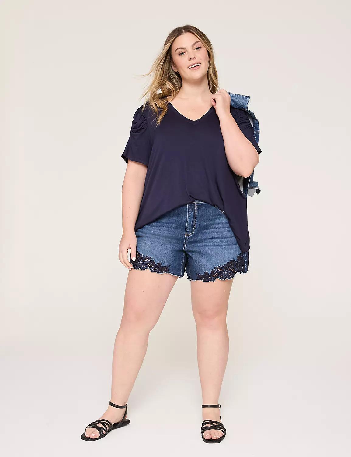 Embroidered-Hem Girlfriend Fit Jean Short - 5.5" Inseam Product Image