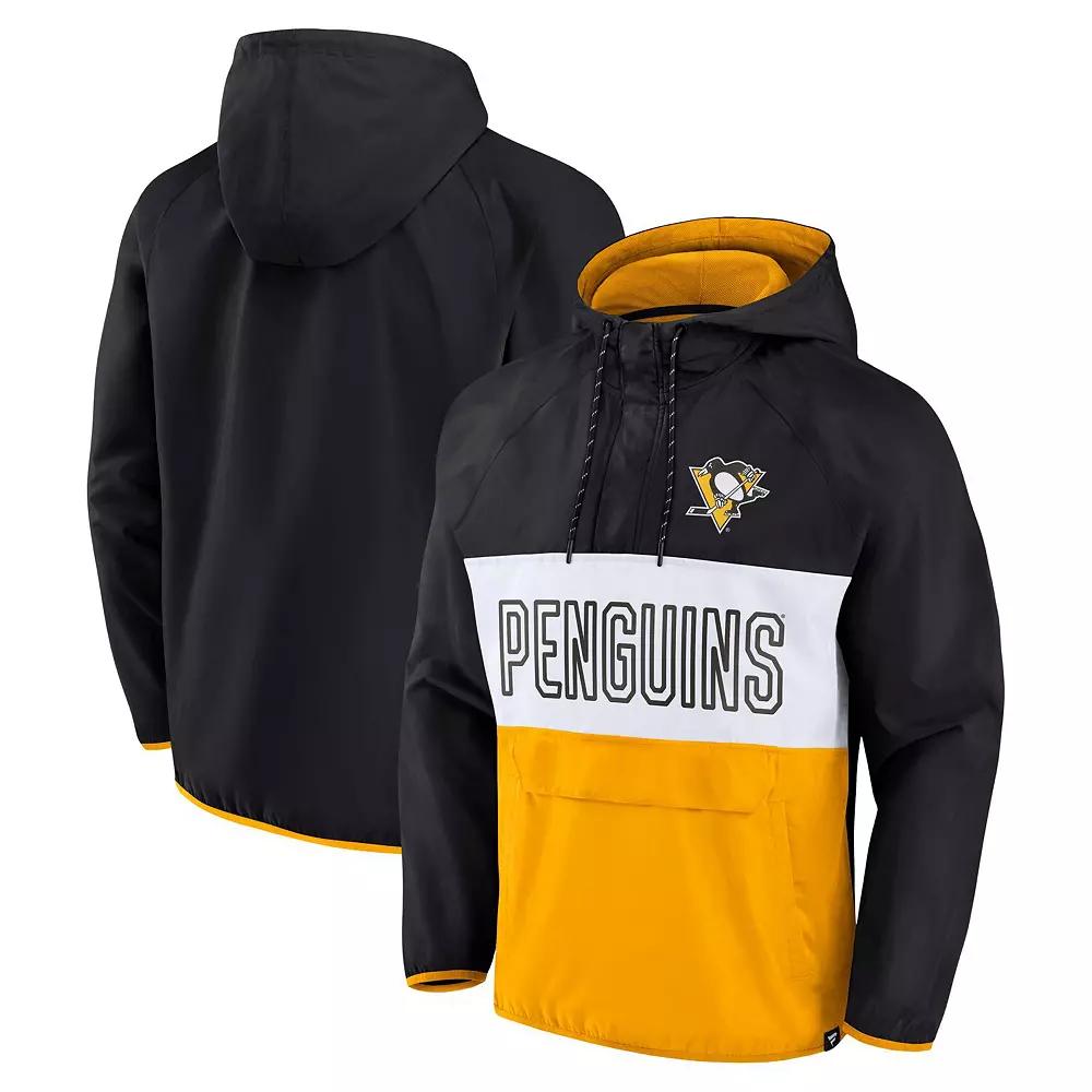 Men's Fanatics Branded Black/Gold Pittsburgh Penguins Backhand Shooter Defender Anorak Raglan Hoodie Quarter-Zip Jacket,  Product Image