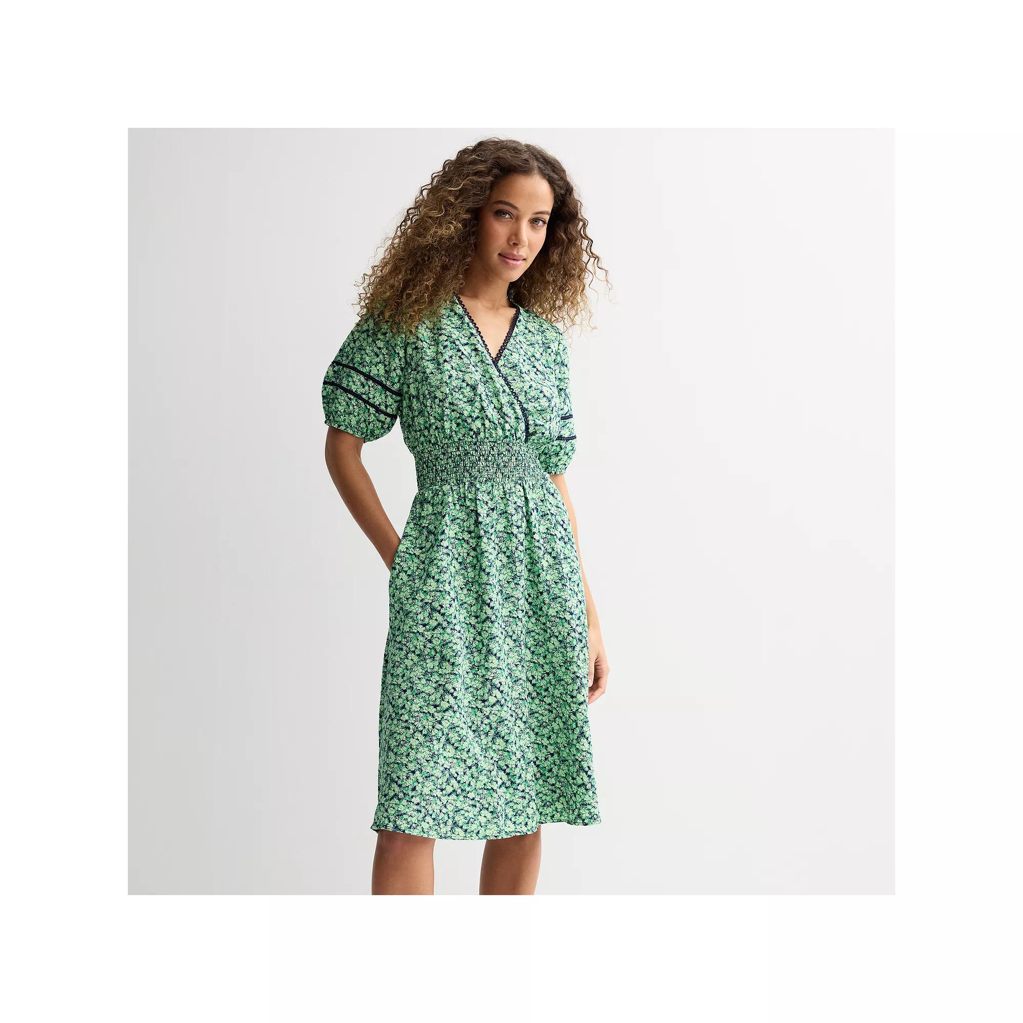 Women's Draper James Short Sleeve Smocked Waist Dress, Size: XL, Green Print Product Image