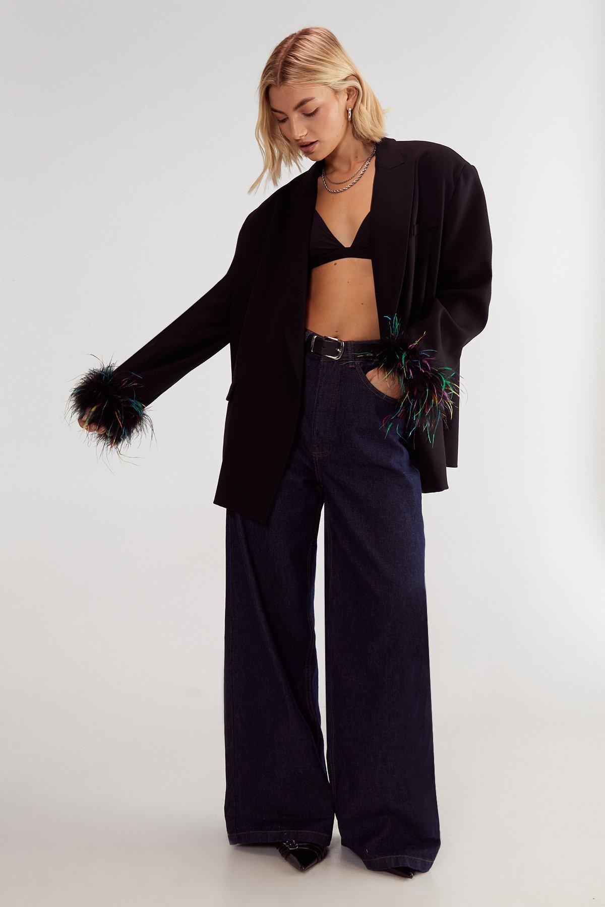 Premium Feather Trim Tailored Blazer Product Image