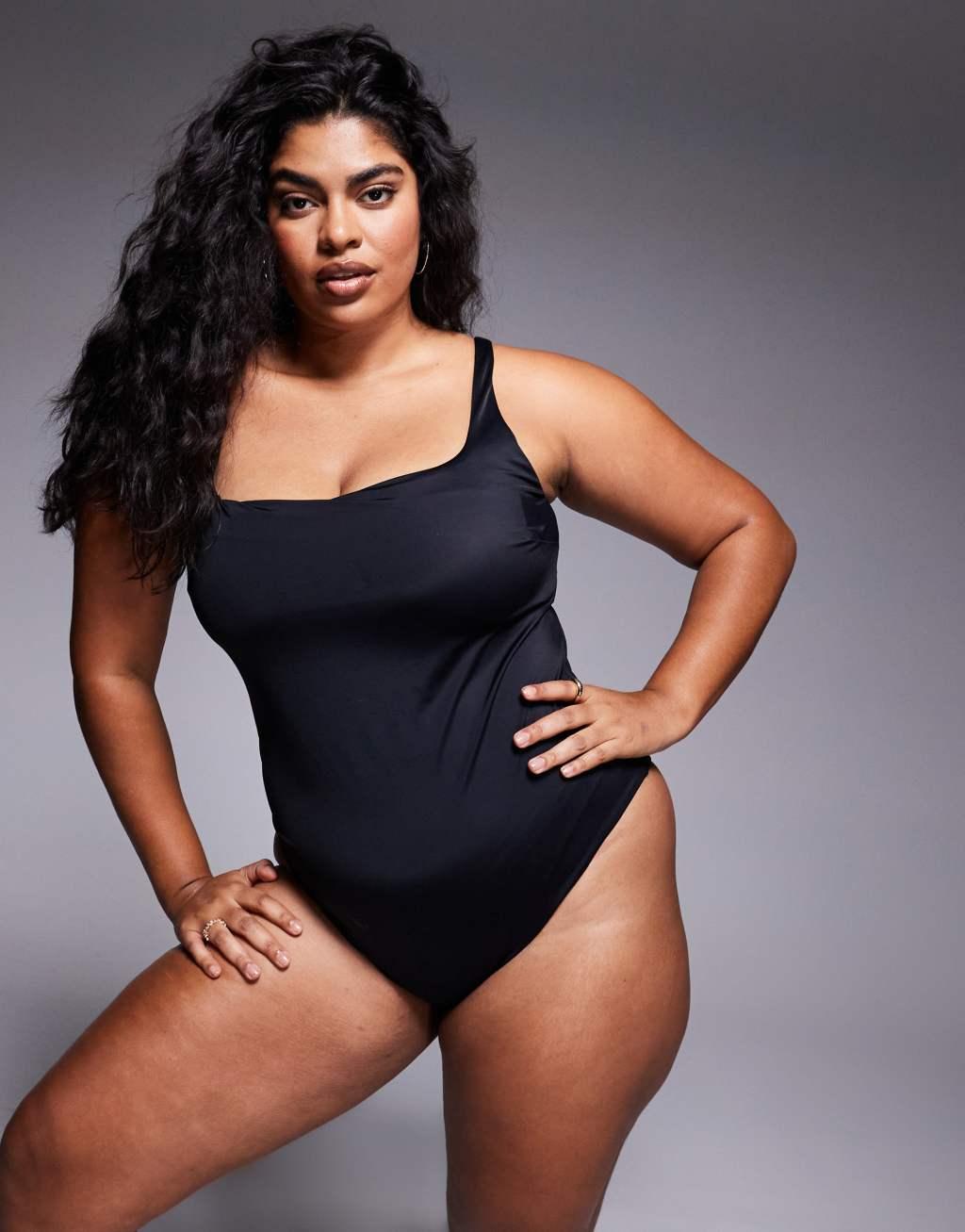 ASOS DESIGN Curve revenge sculpting swimsuit in black Product Image