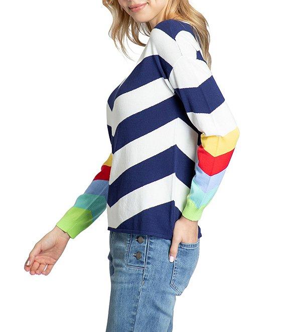 APNY Chevron V-Neck Long Sleeve Rainbow Cuff Top Product Image