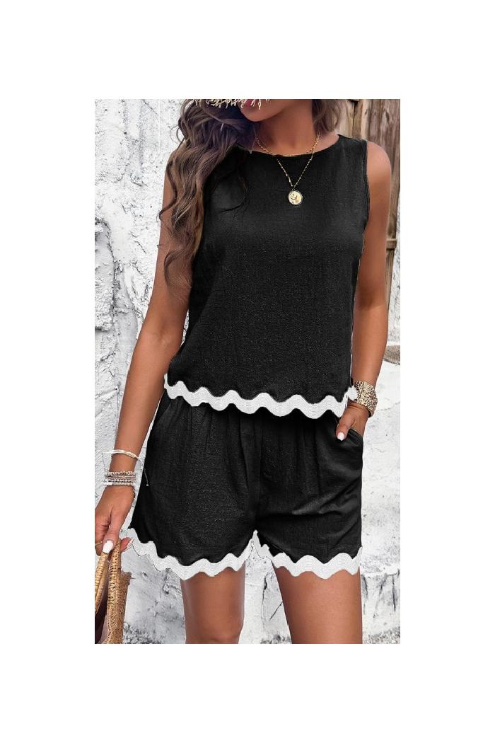 Printed Sleeveless Pockets Shorts Set Product Image