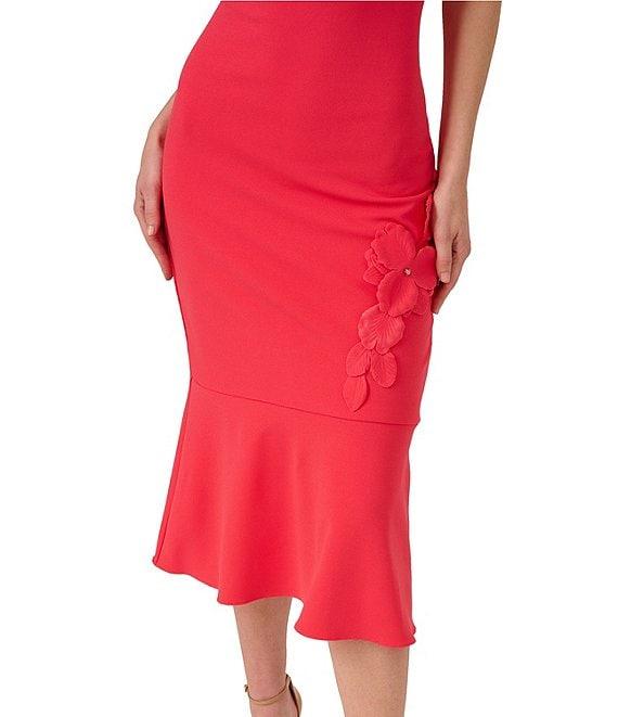 Adrianna Papell 3D Flower Applique Halter Sleeveless Crepe Sheath Midi Dress Product Image
