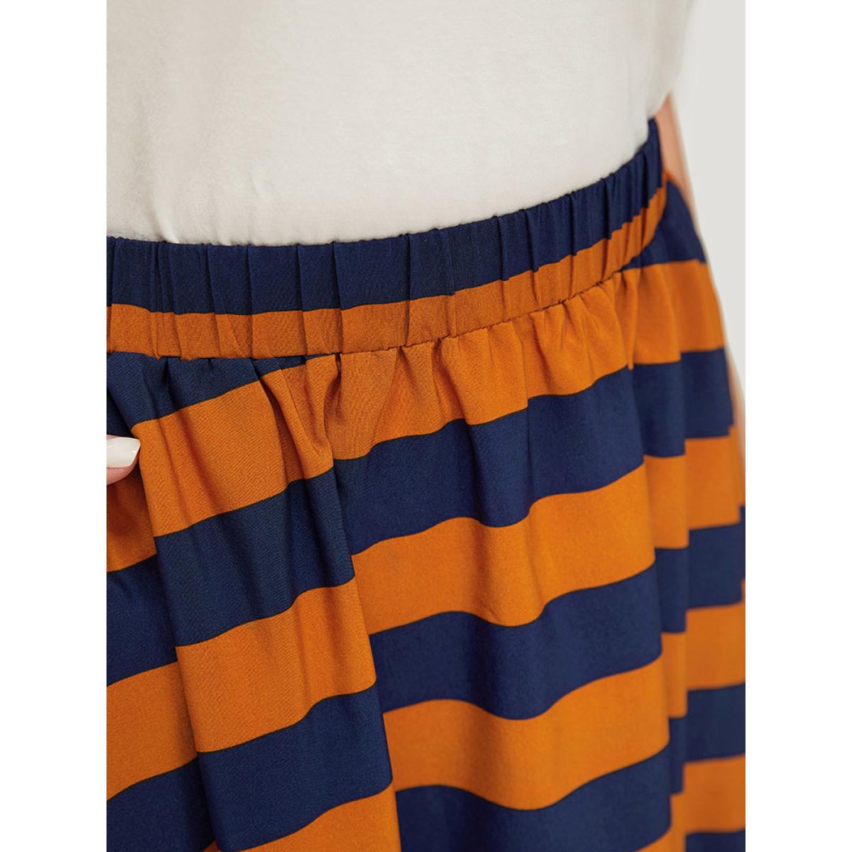 Plus Size Striped Print Ruffle Hem Pocket Skirt Women Multicolor Office Contrast Low stretch Pocket Work Skirts BloomChic 12/L Product Image