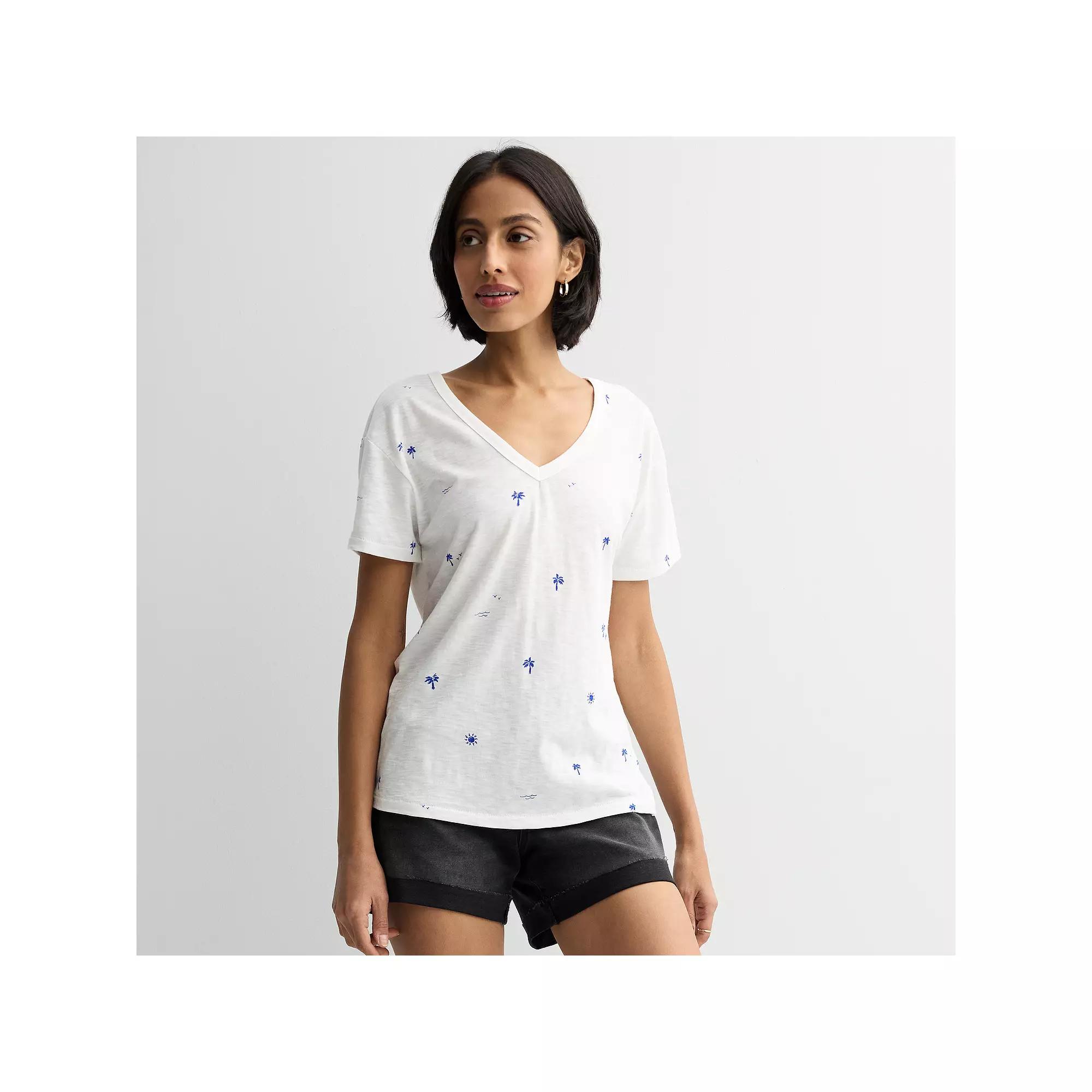 Women's Sonoma Goods For Life® Relaxed V-Neck T-Shirt, Size: Medium, Blue Conversational Product Image