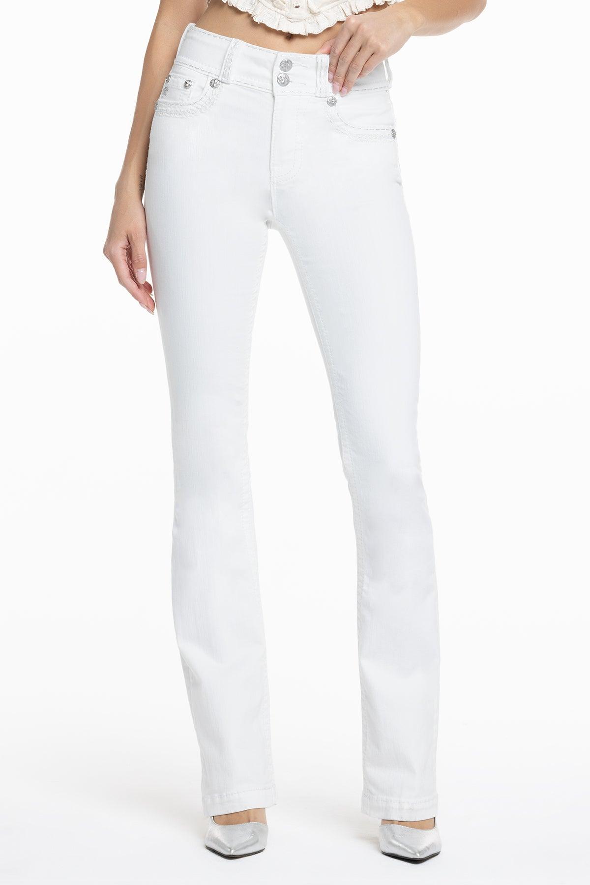 Adeline White Stitched Bootcut Jeans Product Image