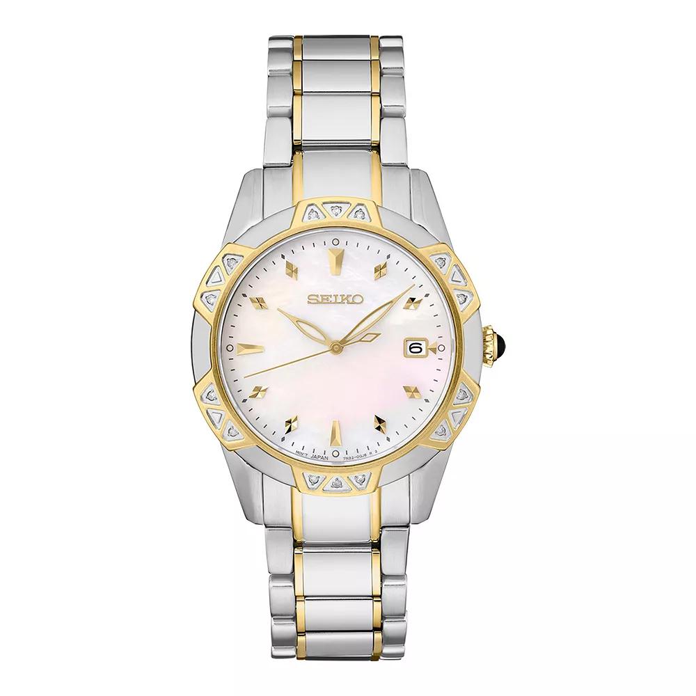 Seiko Two Tone Mother-of-Pearl Dial Bracelet Watch - SKK728, Women's, Size: Medium, M Of White Product Image