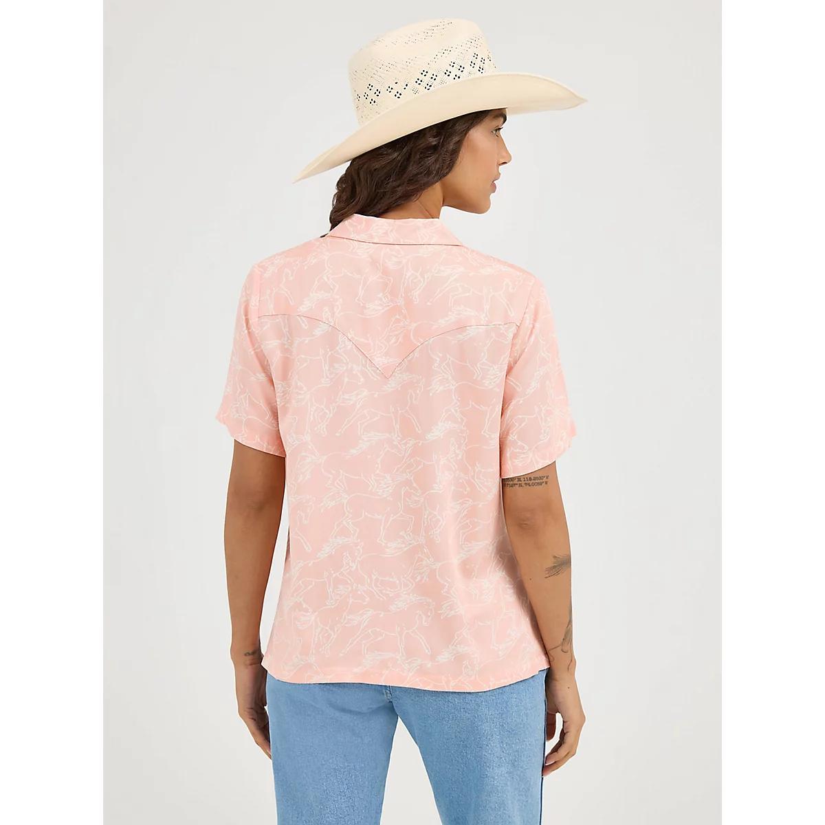 Women's Wrangler Retro® Cowgirl Camp Shirt in Rose Horse Product Image