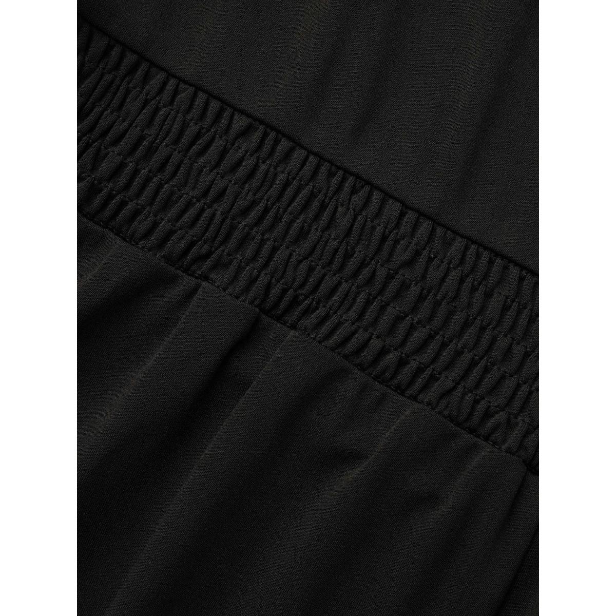 Plus Size Solid Round Neck Shirred Midi Dress Black Women At the Office Shirred Round Neck Elbow-length sleeve Curvy BloomChic 14-16/1X Product Image