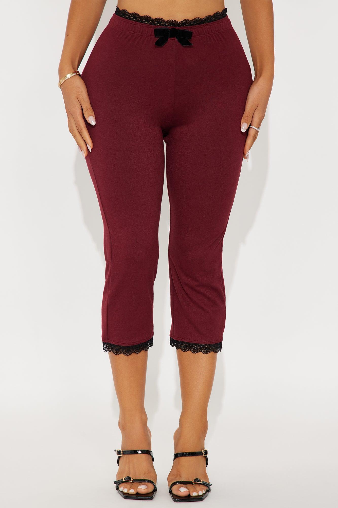 Valentina Solid Lace Trim Capri Legging - Burgundy Female Product Image