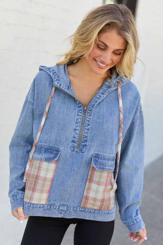 Icelyn Denim Plaid Pocket Pullover Product Image