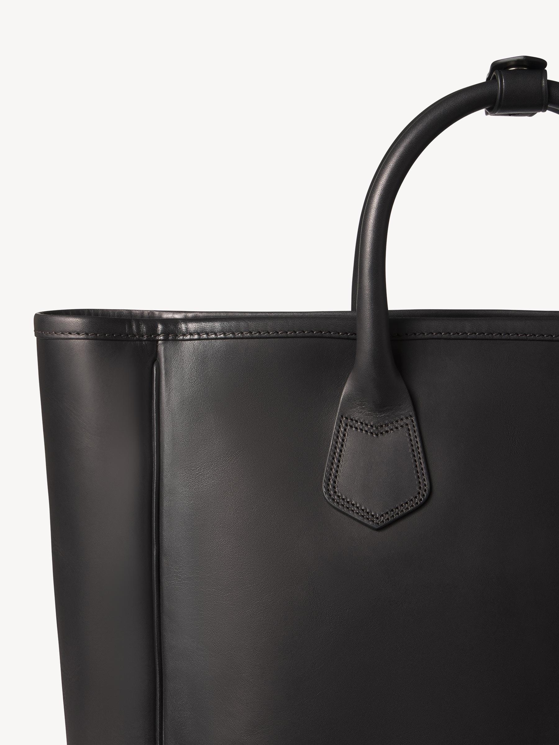 Black Italian Leather Carry-All Tote Product Image