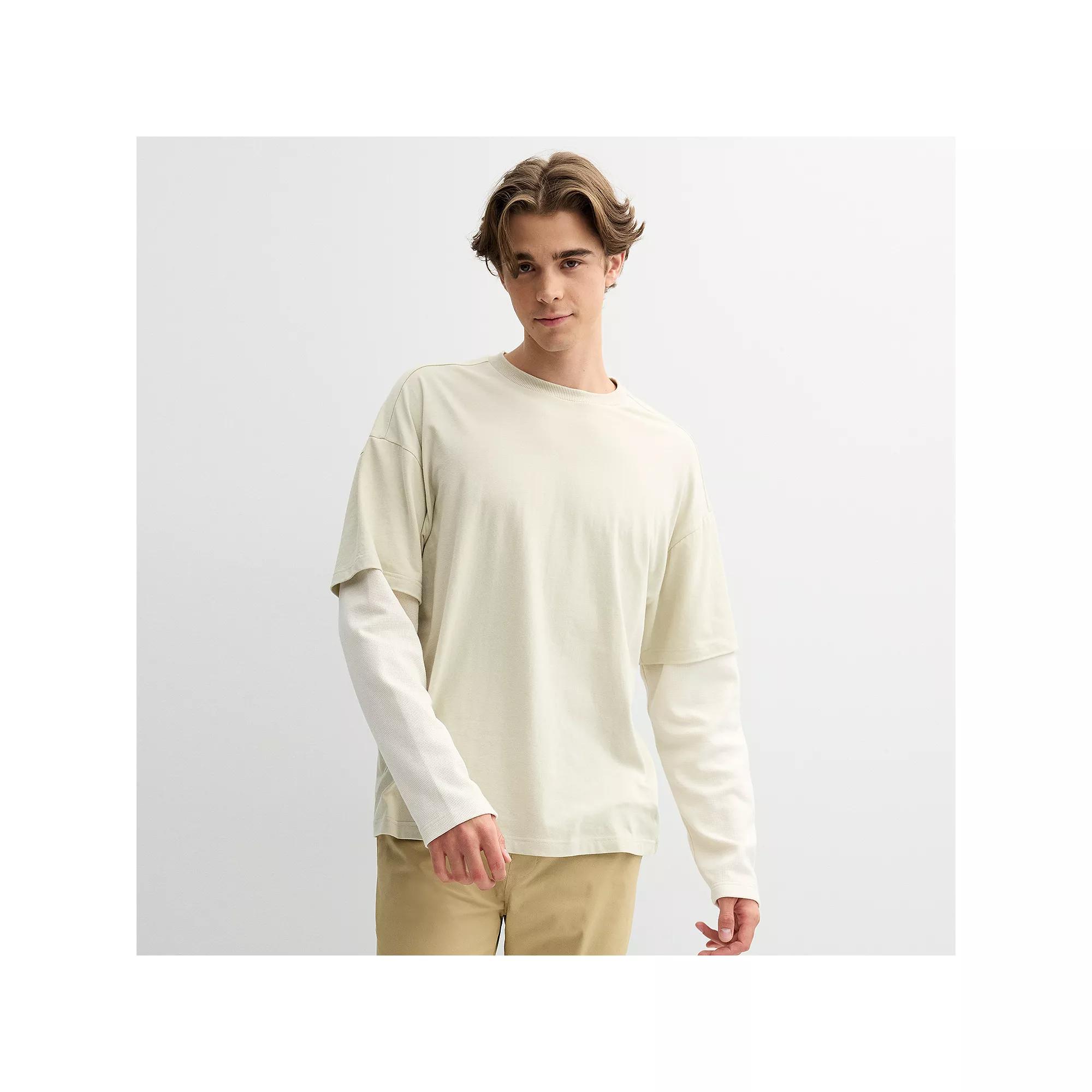 Men's Hollywood Long Sleeve Oversized Mock Two-Fer Tee, Size: Large, Overcast Product Image