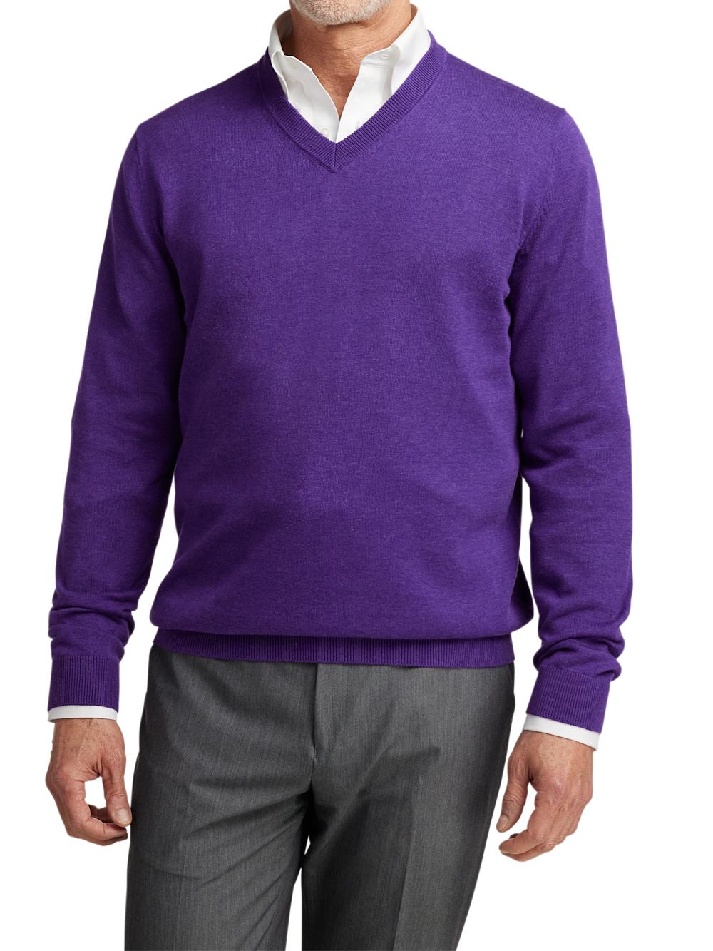 Supima Cotton V-neck Sweater - Purple Product Image