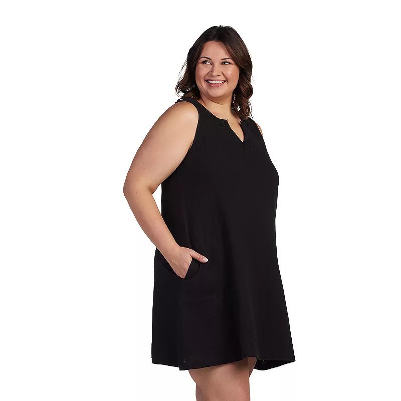 Plus Size Miss Elaine Essentials Crinkle Gauze Sleeveless Notch Neck Short Nightgown, Women's, Size: 1XL, Pink Product Image