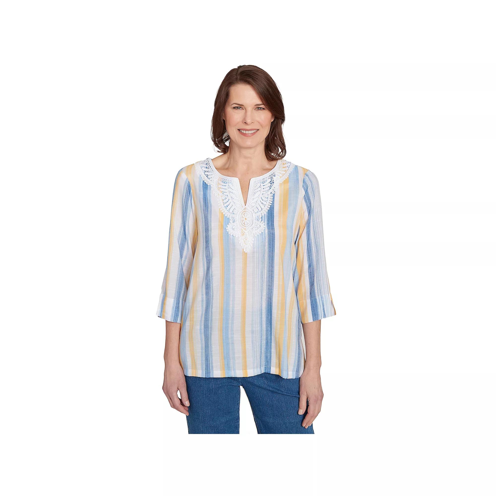 Petite Alfred Dunner Striped Woven Top, Women's,  Product Image
