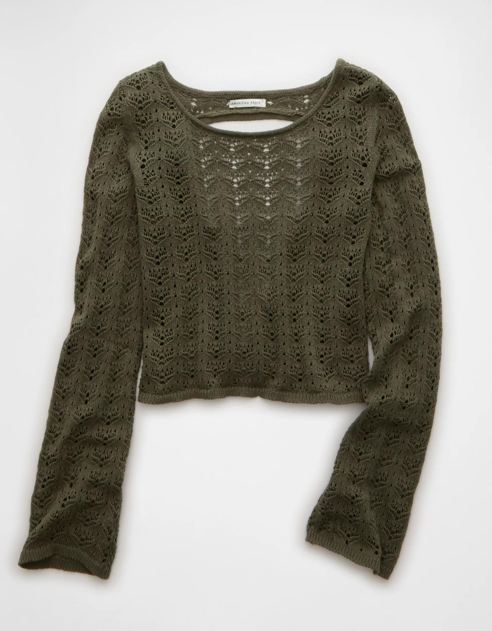 AE Lace-Up Back Crochet Sweater Product Image