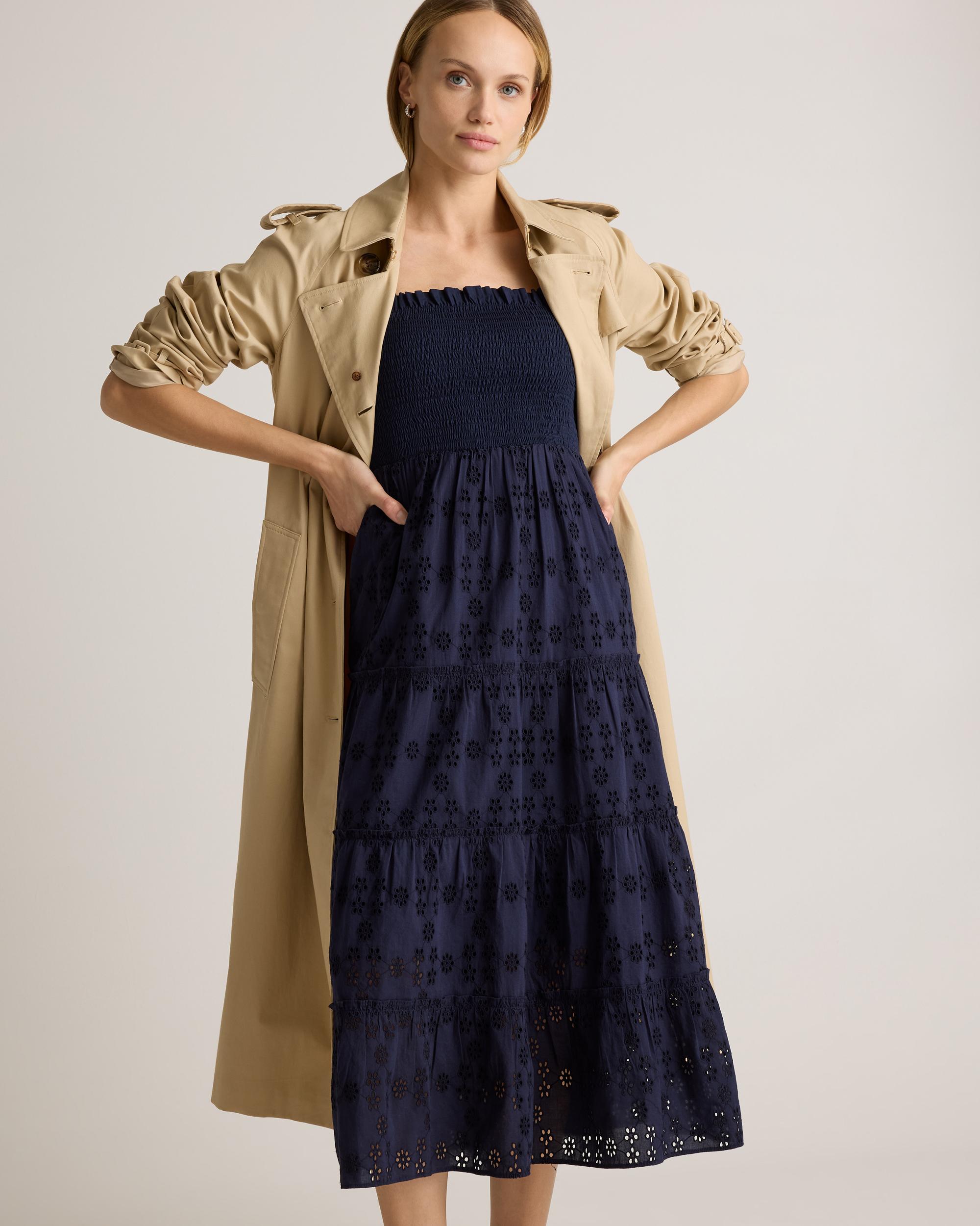 Quince | Women's Eyelet Smocked Midi Dress Organic Cotton Product Image