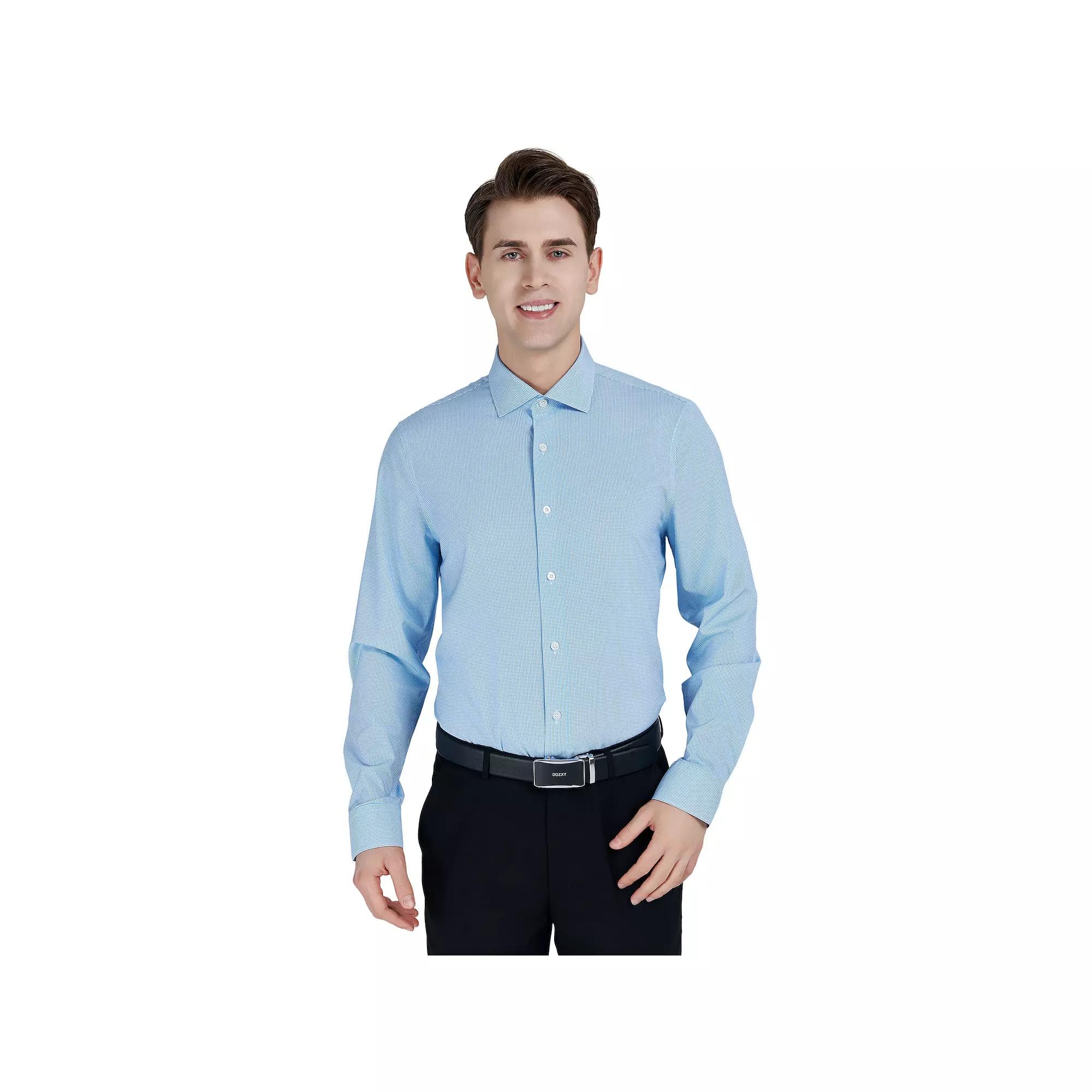 Men's Bespoke Slim-Fit Wrinkle Free Performance Dress Shirt, Size: Medium-34/35, Blue Micro Print Product Image
