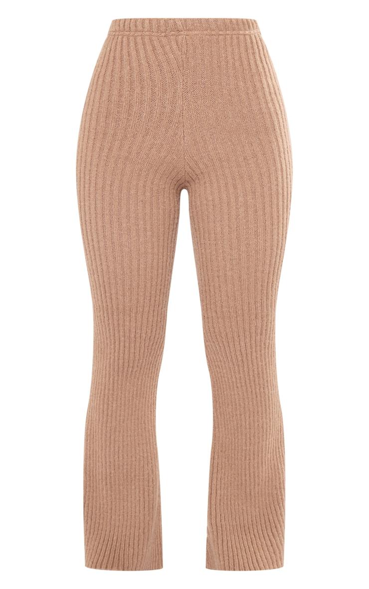 Petite Mocha Rib Knit Wide Leg Pant Product Image