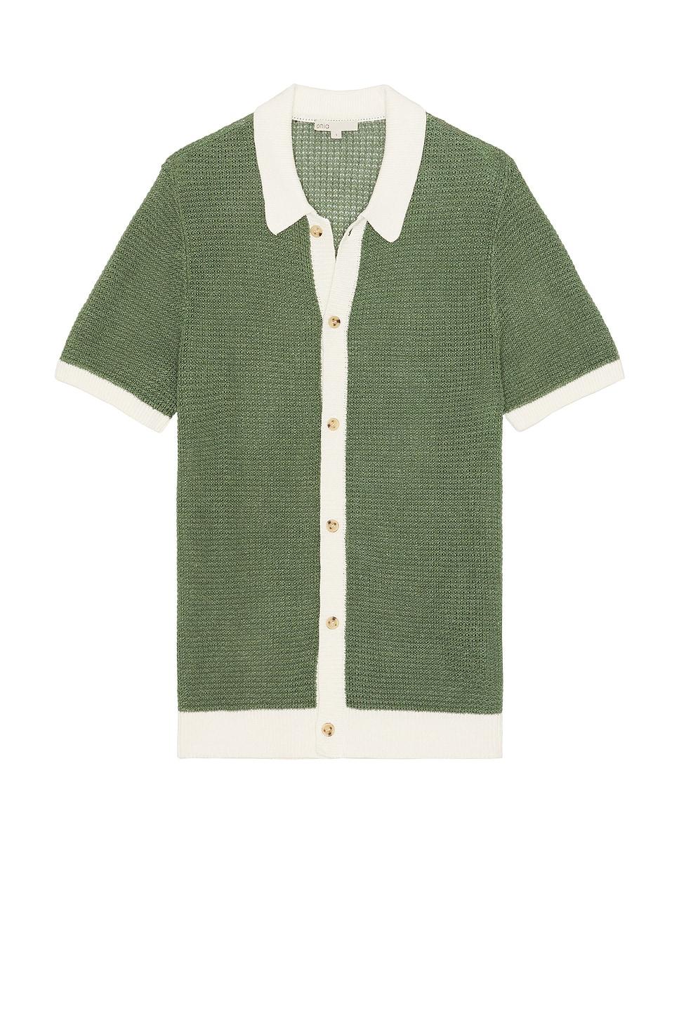 Linen Short Sleeve Button Up Knit Shirt Product Image