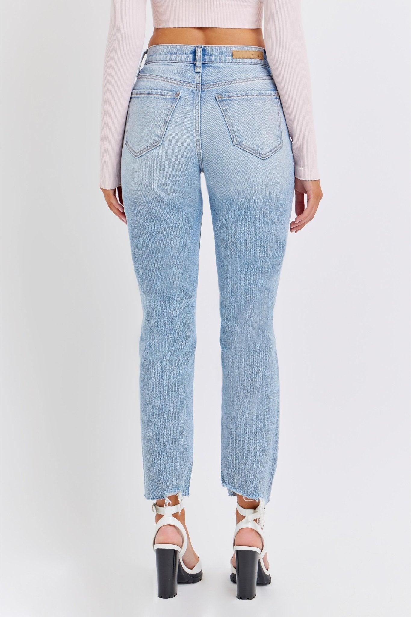 Light Wash High Rise Distressed Straight Leg Jeans - FINAL SALE Product Image