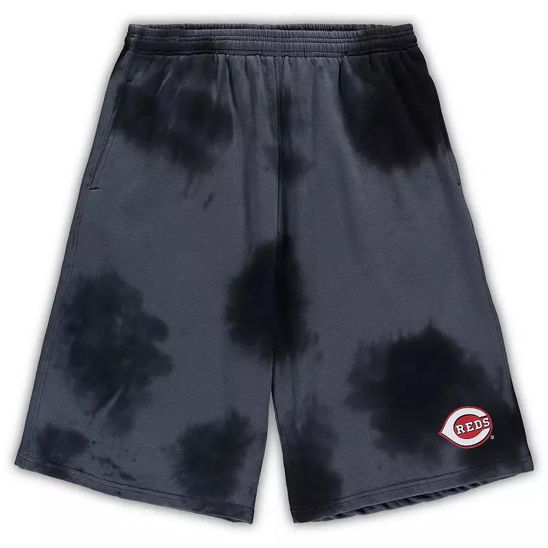 Men's Black Cincinnati Reds Big & Tall Tye Dye Fleece Shorts,  Product Image