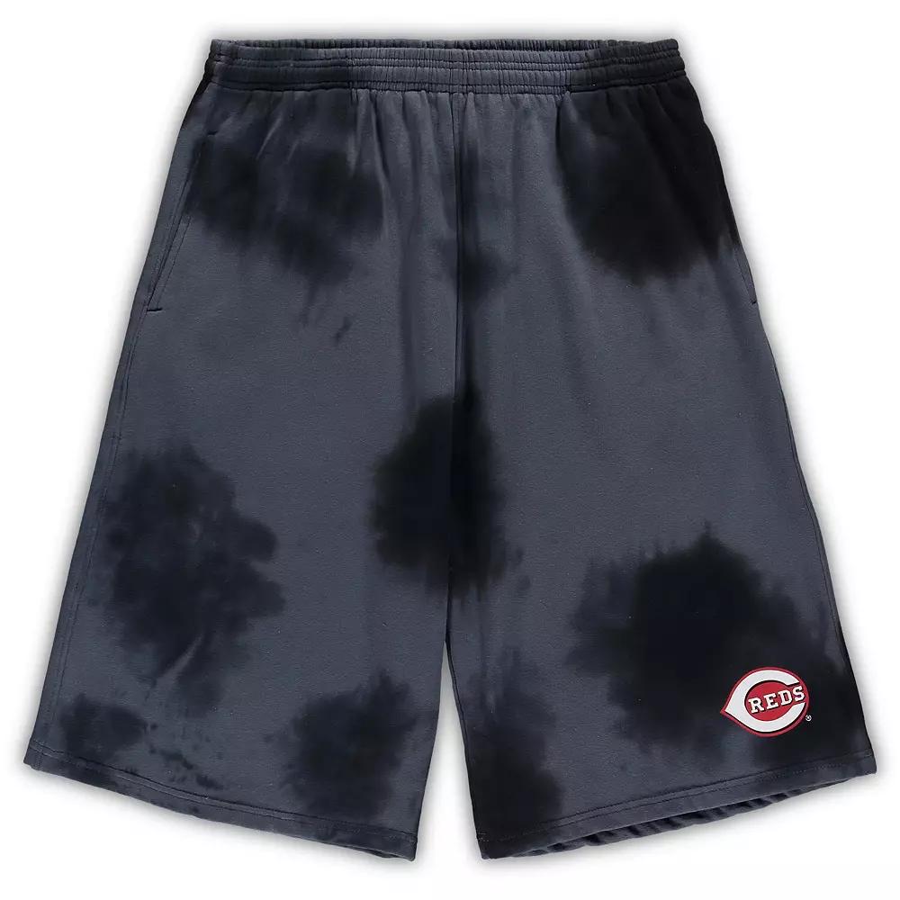 Men's Black Cincinnati Reds Big & Tall Tye Dye Fleece Shorts,  Product Image