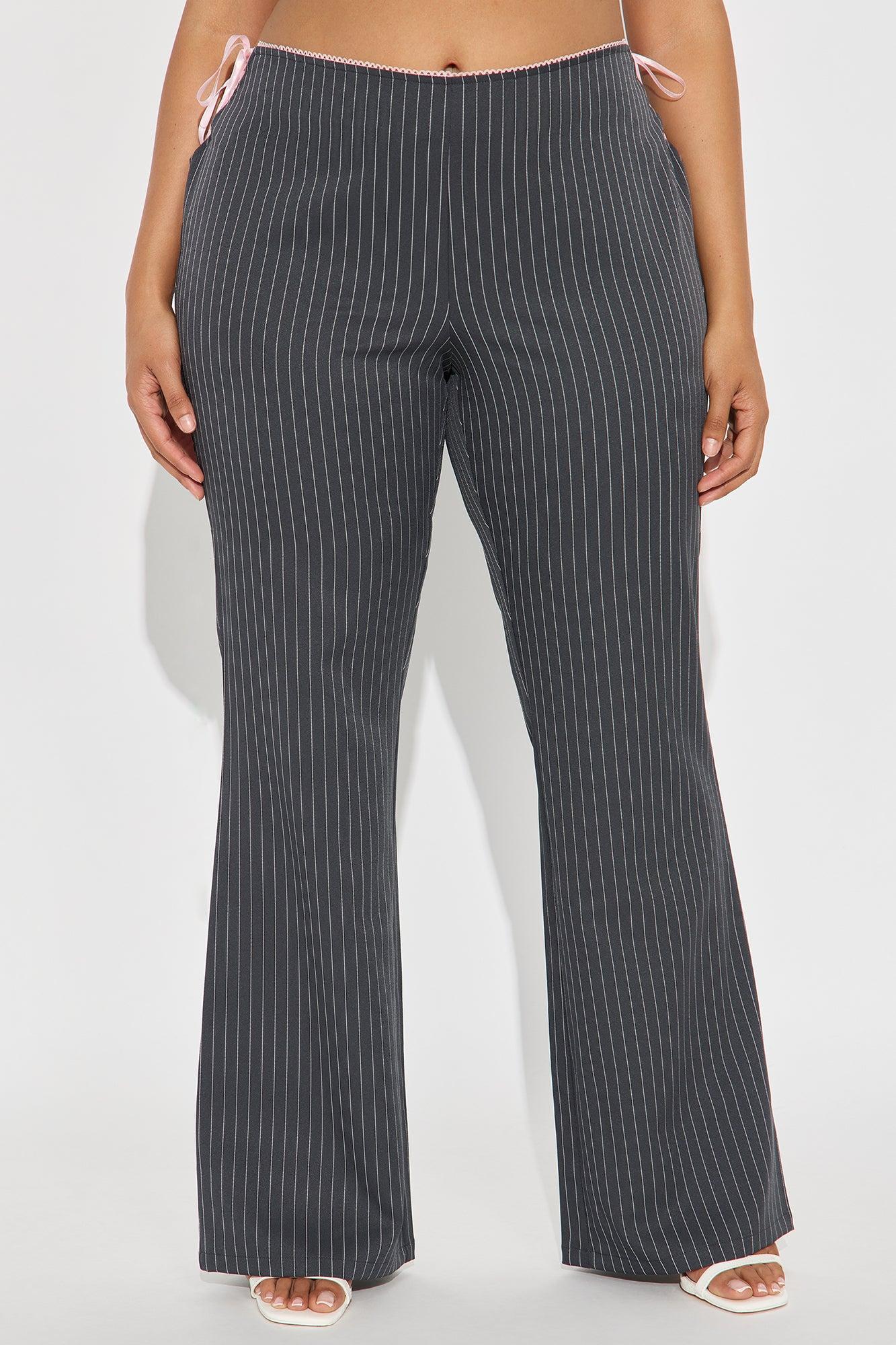 Sweet And Sassy Lace Up Pinstripe Flare Pant - Charcoal Female Product Image