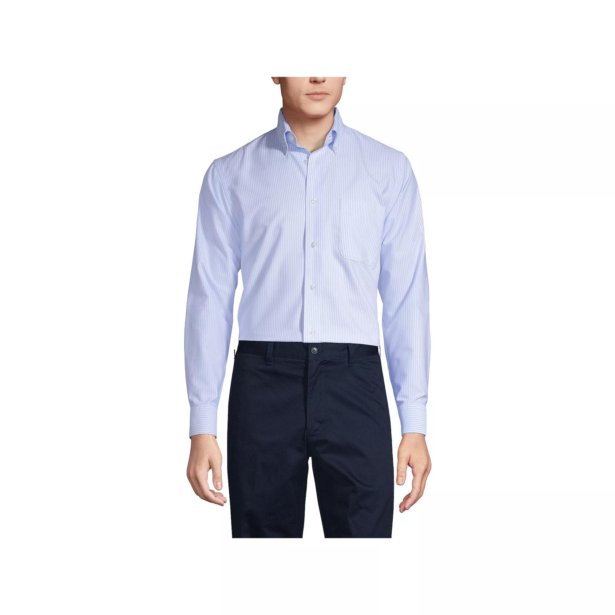 Men's Lands' End School Uniform Long Sleeve Striped Oxford Dress Shirt, Size: Medium, Blue Stripe Product Image