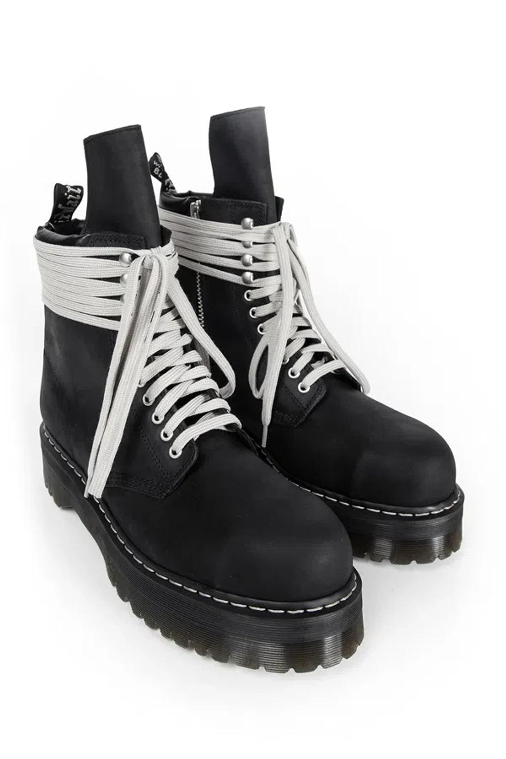 RICK OWENS X Dr. Martens Quad Sole Steel Toe Leather Ankle Boots In Black Product Image