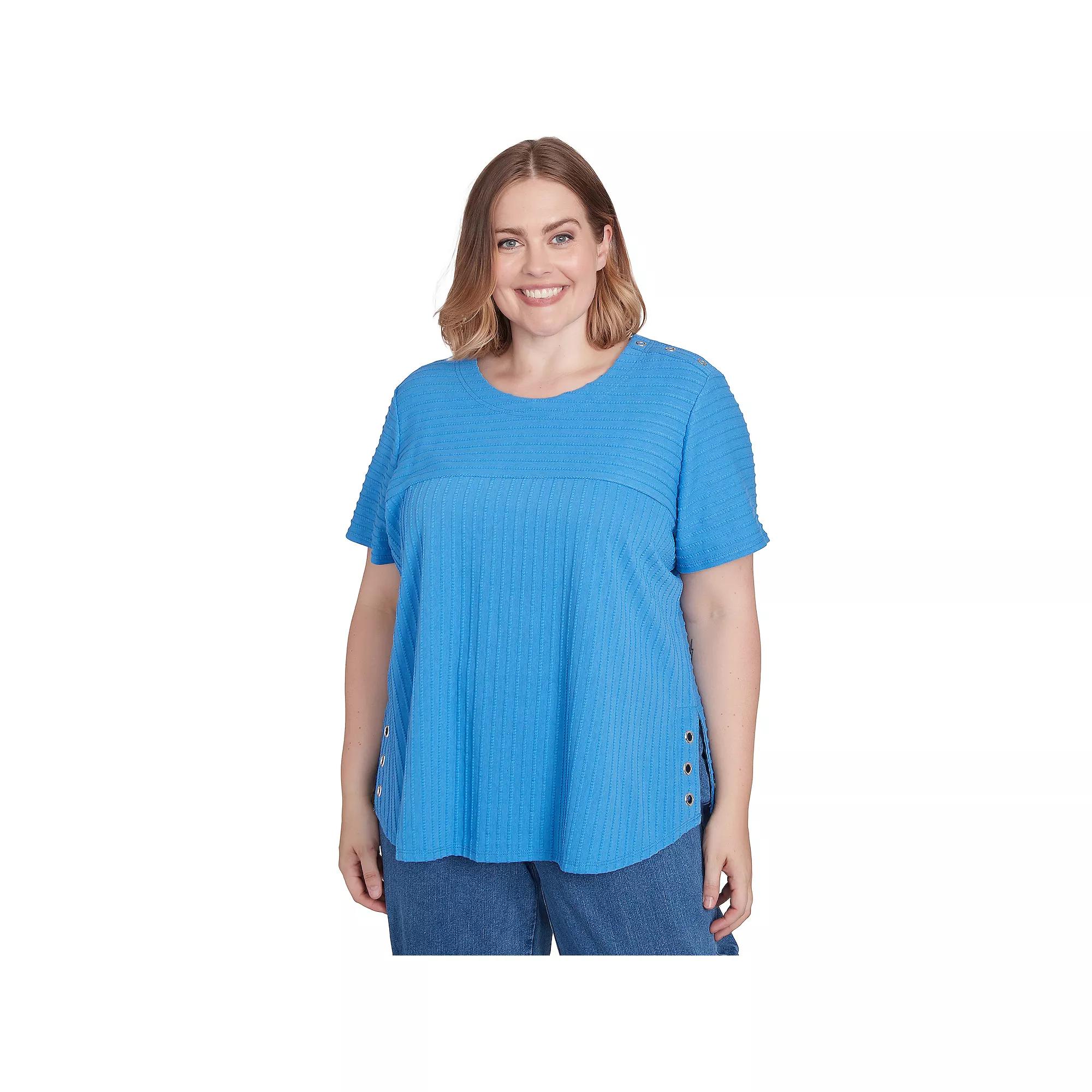 Plus Size Alfred Dunner Solid Textured Short Sleeve Tee, Women's, Size: 1XL, Blue Product Image