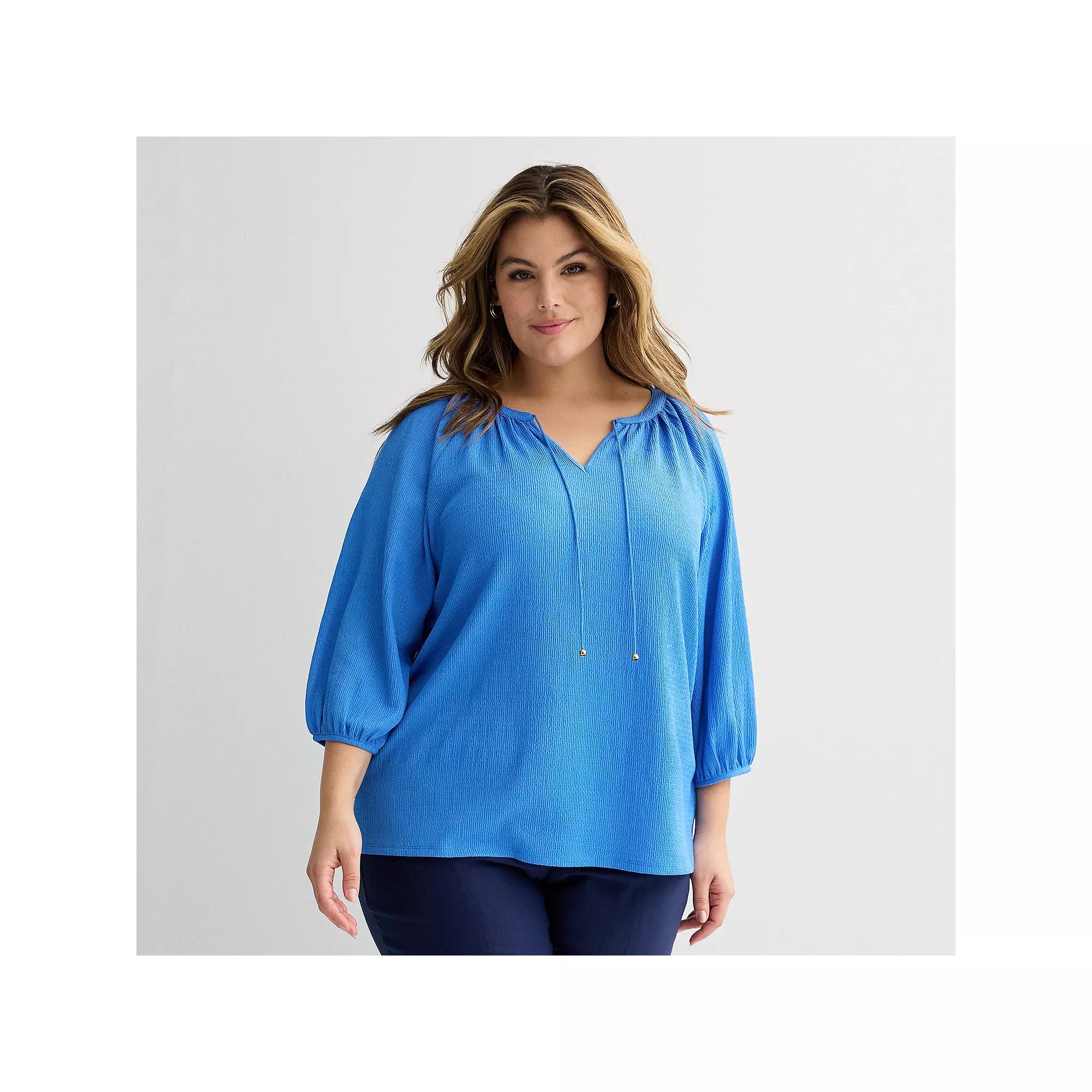 Plus Size Croft & Barrow® 3/4-Sleeve Peasant Top, Women's, Size: 1XL, Valen River Product Image
