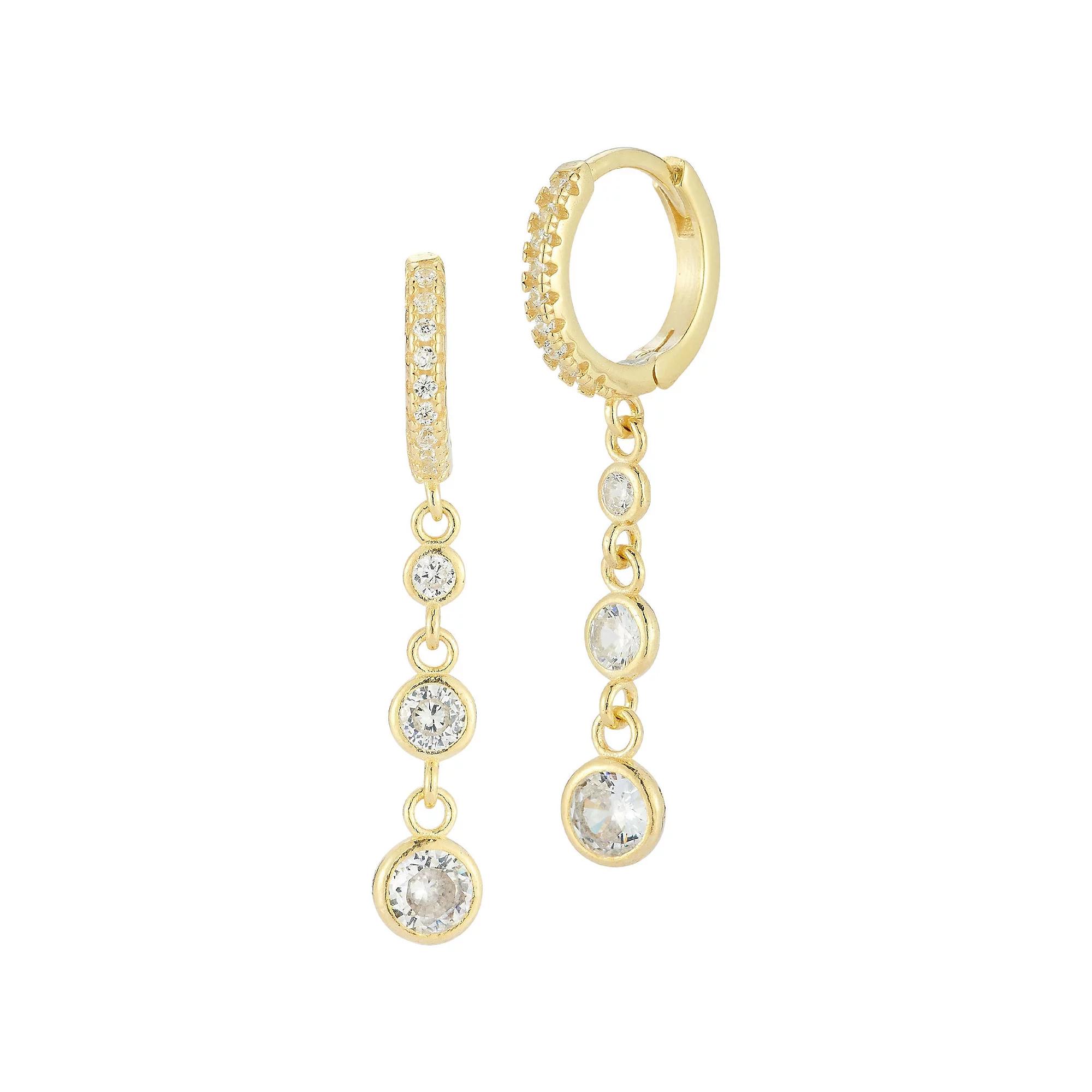 Sunkissed Sterling Sterling Silver Cubic Zirconia Drop Huggie Earrings, Women's, Gold Tone Product Image